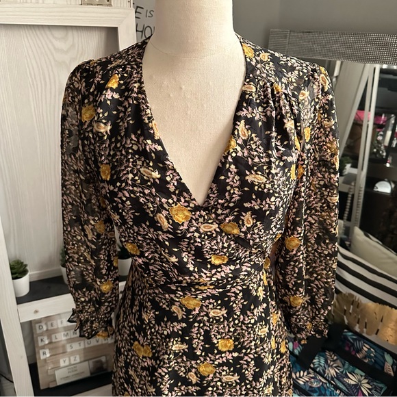 Lulus | Meet Me There Black Multi Floral Print Wrap Maxi Dress size small - Picture 2 of 4